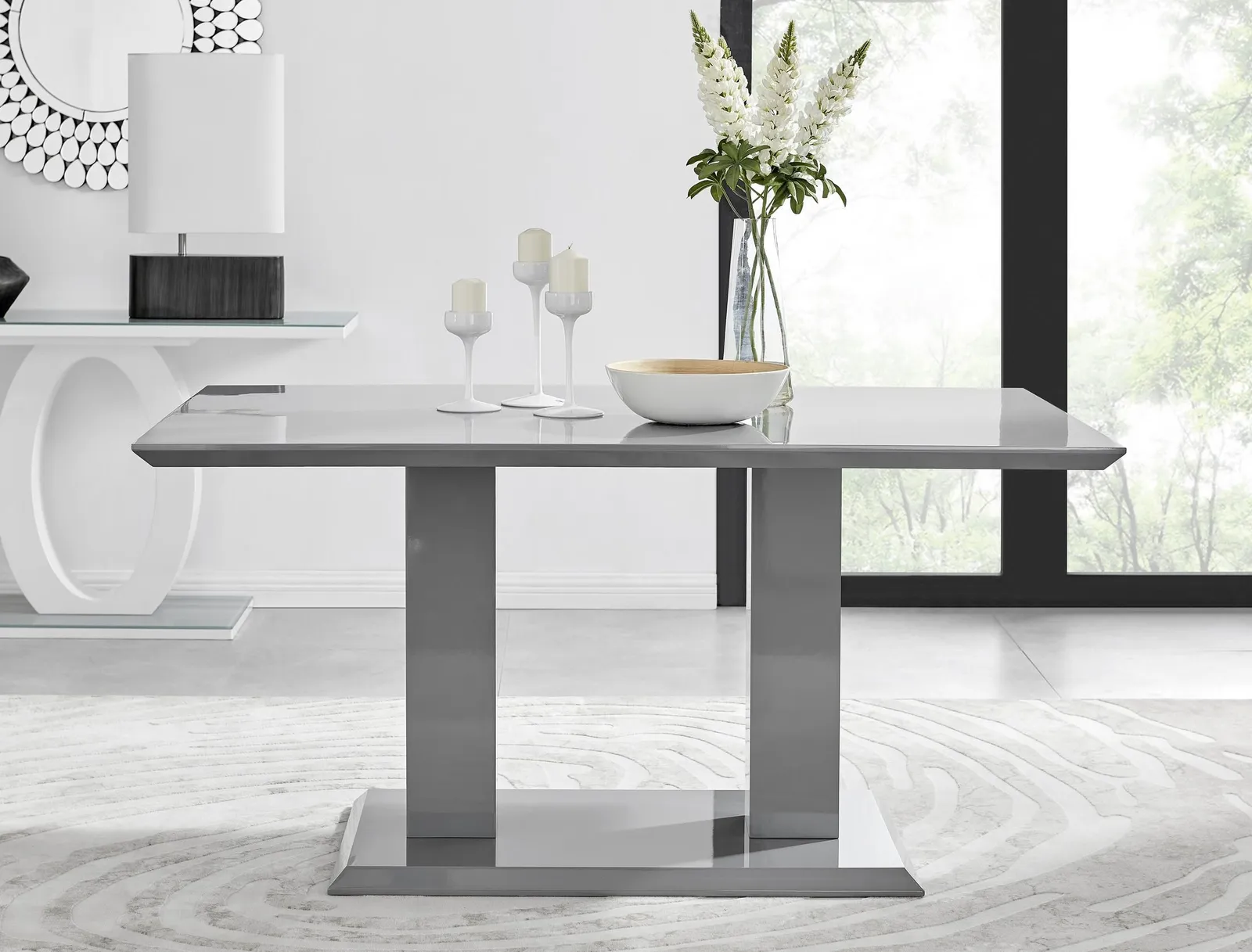 FurnitureboxUK Imperia 6 Grey Dining Table & 6 Velvet Milan Black Leg Chairs 3