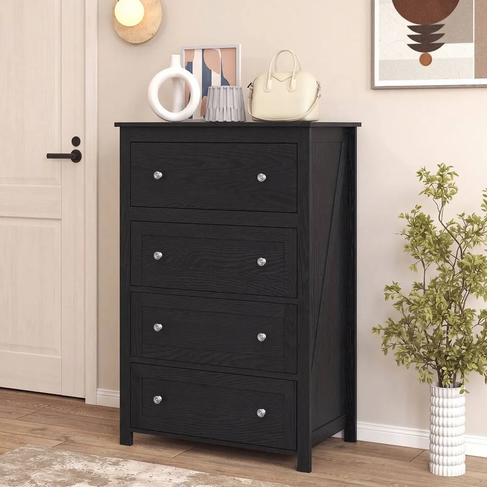 Costway 4 Drawer Dresser Storage Cabinet Chest of Drawers Clothes Organizer in Black 5