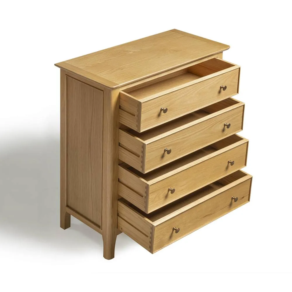 FurnitureboxUK Belle 4 Drawer Solid Oak Wood Chest of Drawers in Light Brown 4