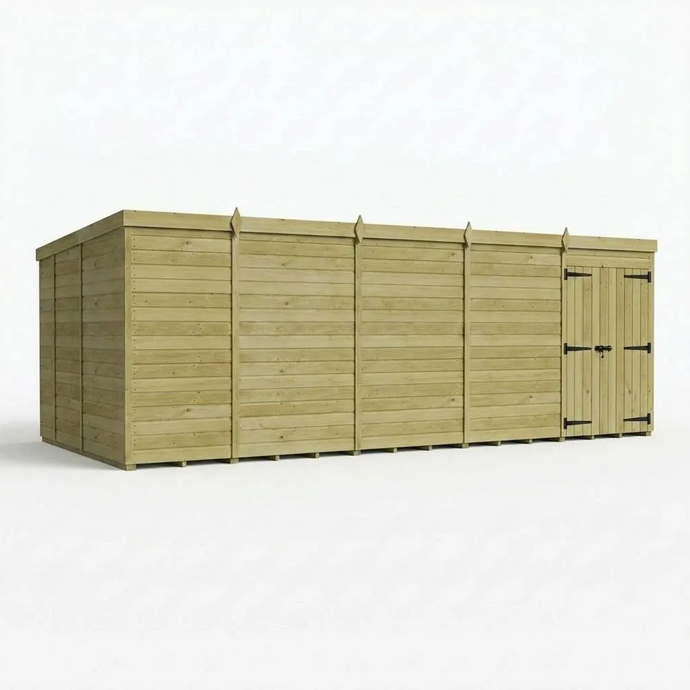 Buttercup Farm 19ft x 9ft Pent Garden Shed Double Door No Windows - Timber in Brown