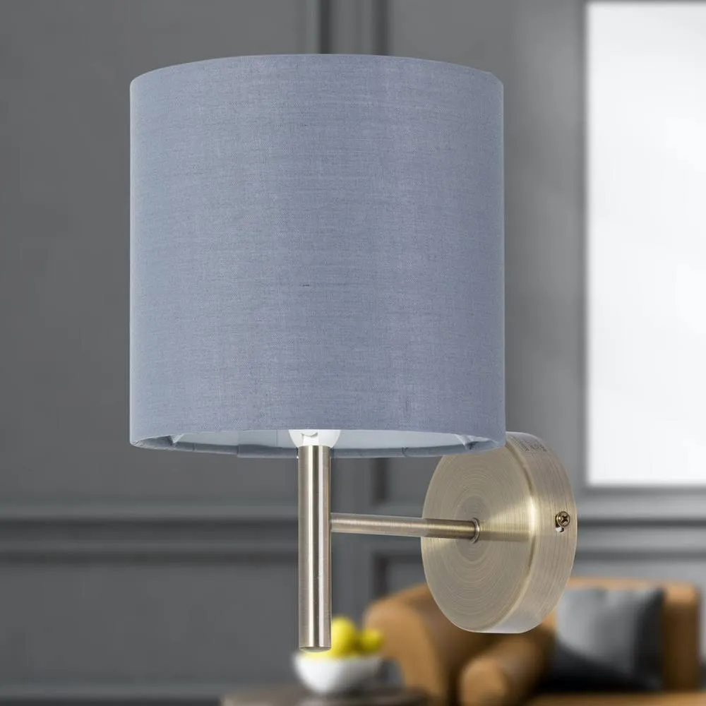 First Choice Lighting Brea - Antique Brass Wall Light with Grey Cotton Shade in Gold 3