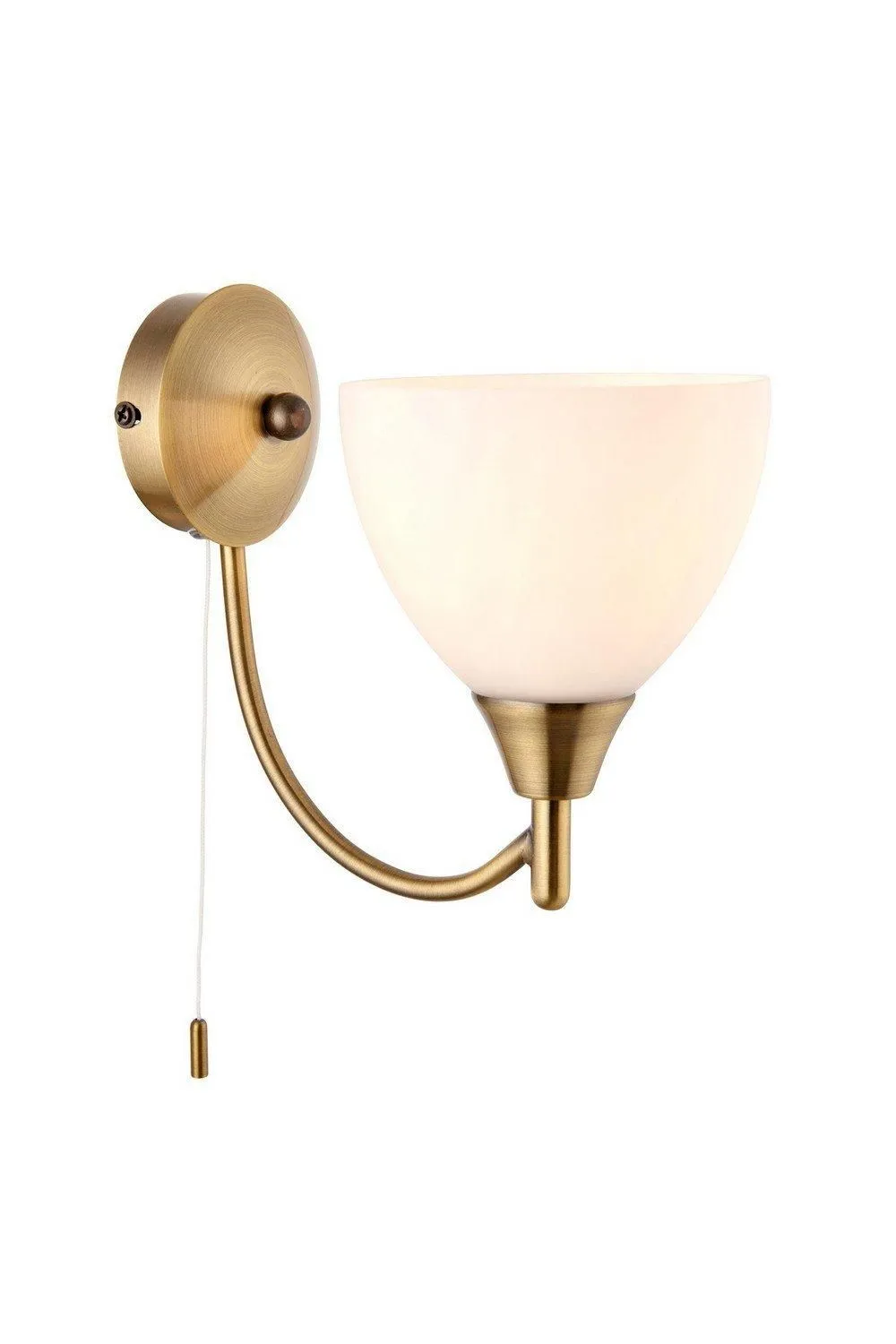 Netlighting Alton 1 Light Wall Light Antique Brass with Opal Glass Shade E14 in Gold