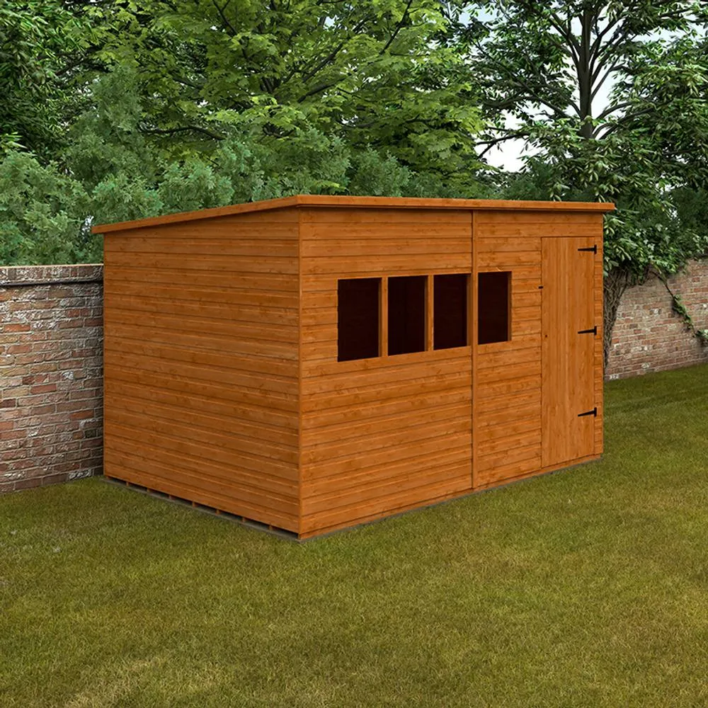 Buttercup Farm 12 x 8 Feet Deluxe Pent 12mm Shed - Solid Wood/Softwood/Pine in Burnt Orange 2