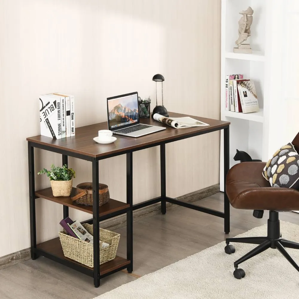 Costway 120x60cm Computer Desk Industrial Writing Table w/Storage Shelves in Walnut 5