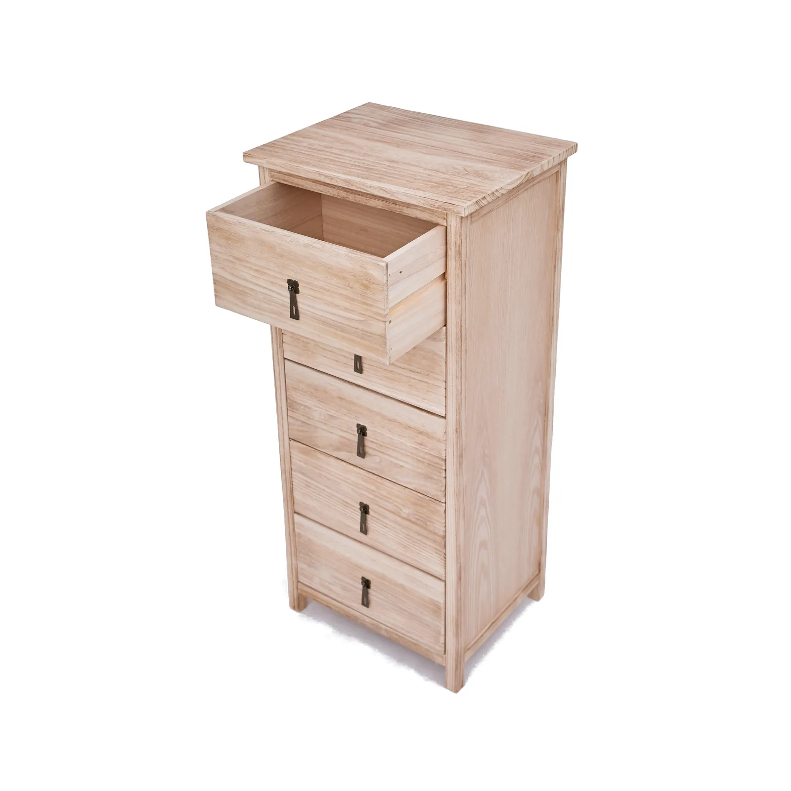 Cabinet Bits Portofino 5 Drawer Narrow Chest of Drawers Drop Brass Handle in Natural 4