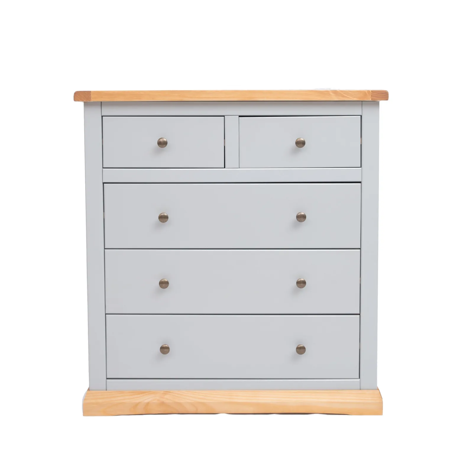 Cabinet Bits Bomporto 5 Drawer Chest of Drawers Brass Knob in Light Grey