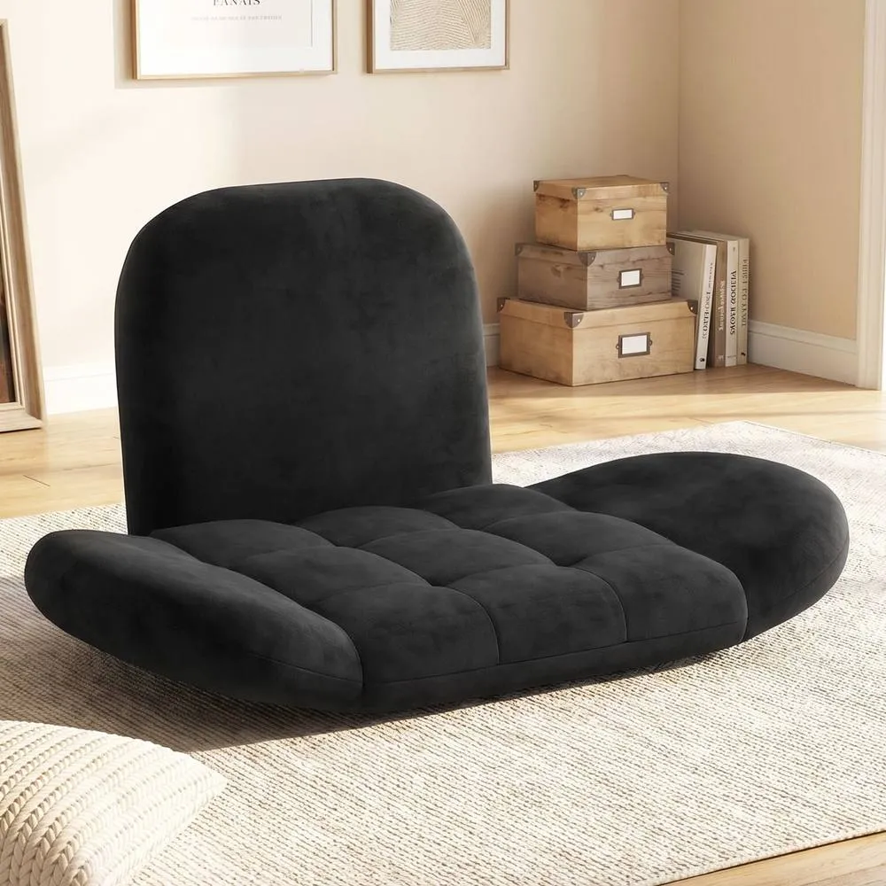 Costway Modern Gaming Floor Chair Folding Sofa Chair w/3-Position Backrest in Black 4