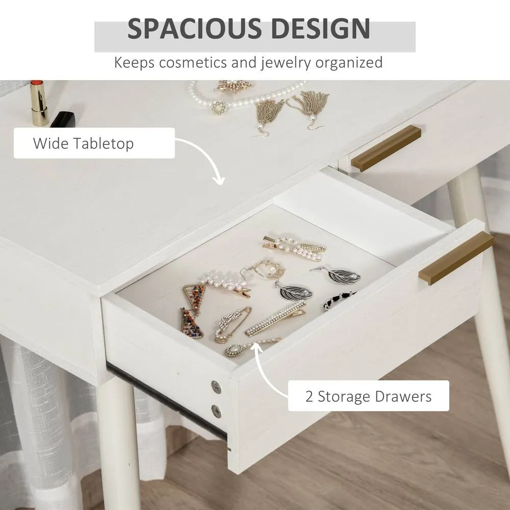 HOMCOM Modern Dressing Table w/ 2 Drawers Round Mirror for Bedroom White 5