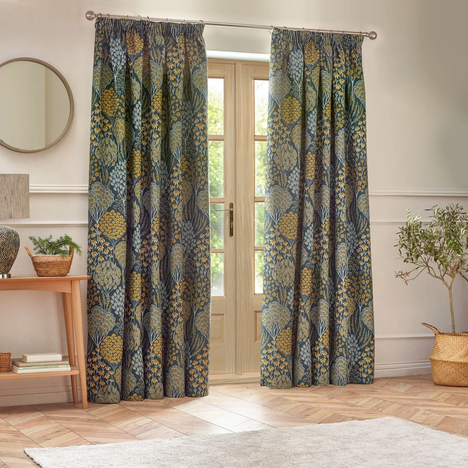 Wylder Ophelia Floral Room Darkening Pencil Pleat Curtain Pair in Blue 6