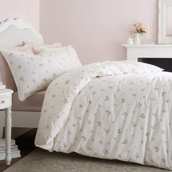 Bianca Vintage Rosebud Lace 100% Cotton Duvet Cover & Pillowcase Set 2