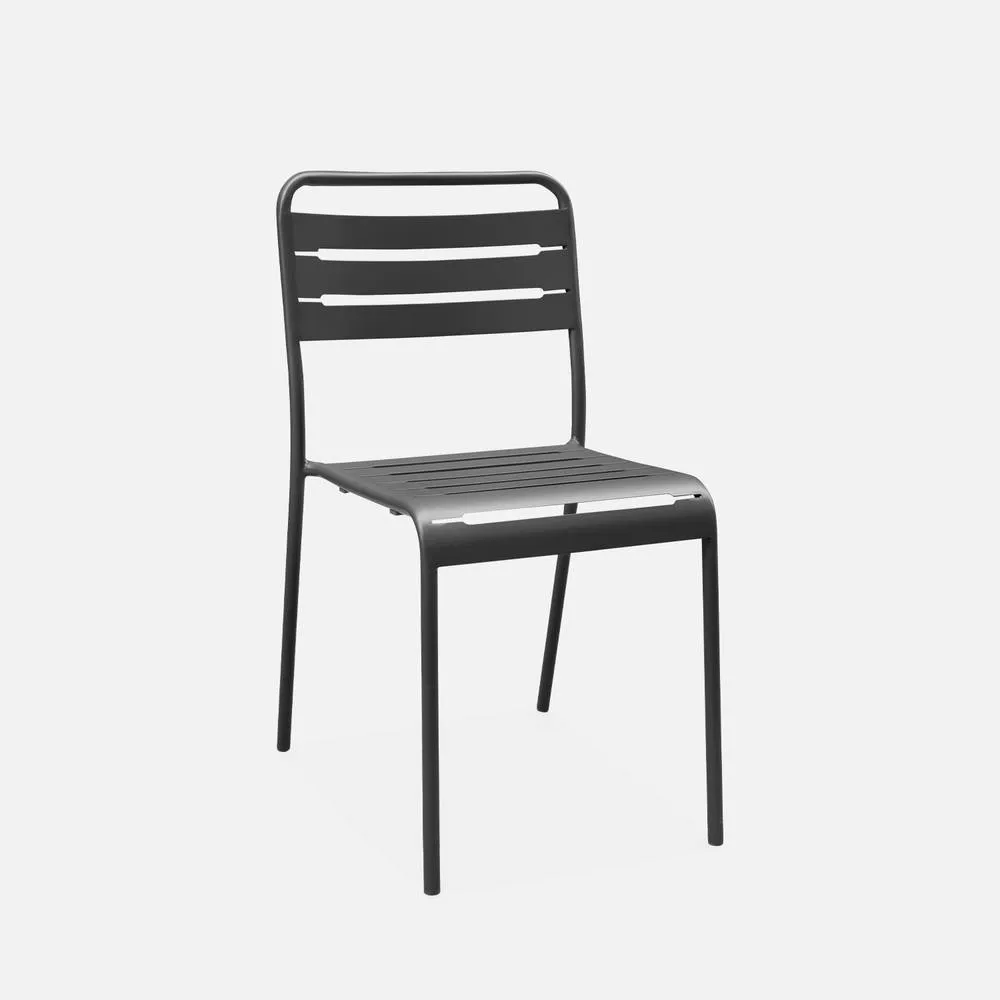 sweeek 4-seater Rectangular Steel Garden Table With 4 Chairs in Dark Grey 4