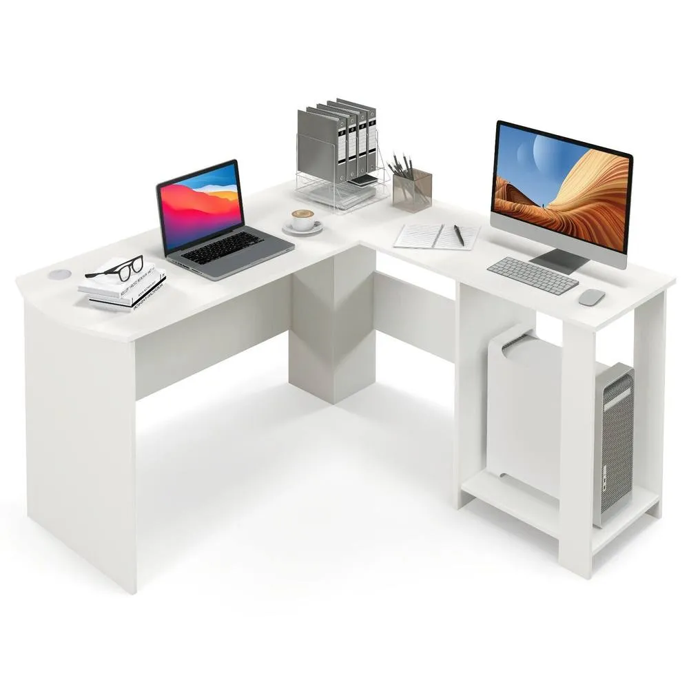 Costway L-Shaped Corner Computer Desk Table Workstation Home Office in White
