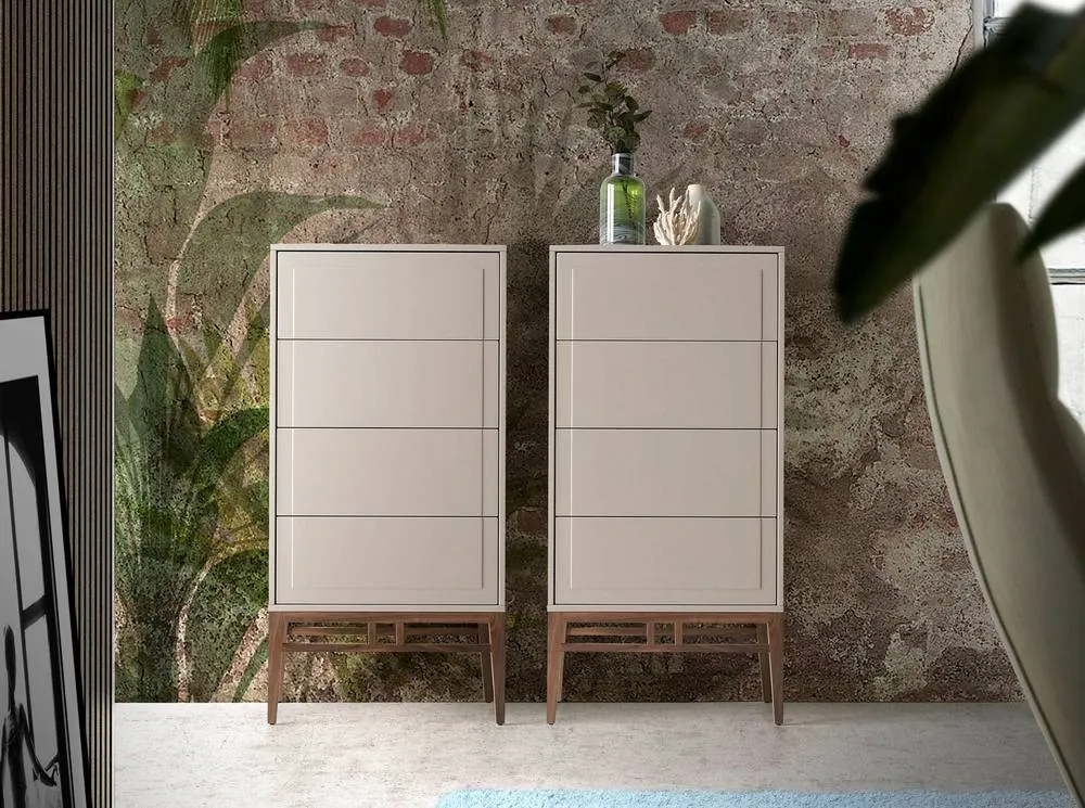 Angel Cerda Chiffonier, Beige & Walnut Wood, 4 Drawers, 120 cm High 3