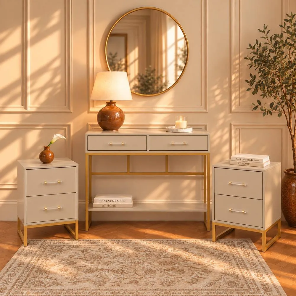 Melody Maison Dressing Table Set & Pair of Bedside Tables - Liana Taupe Range