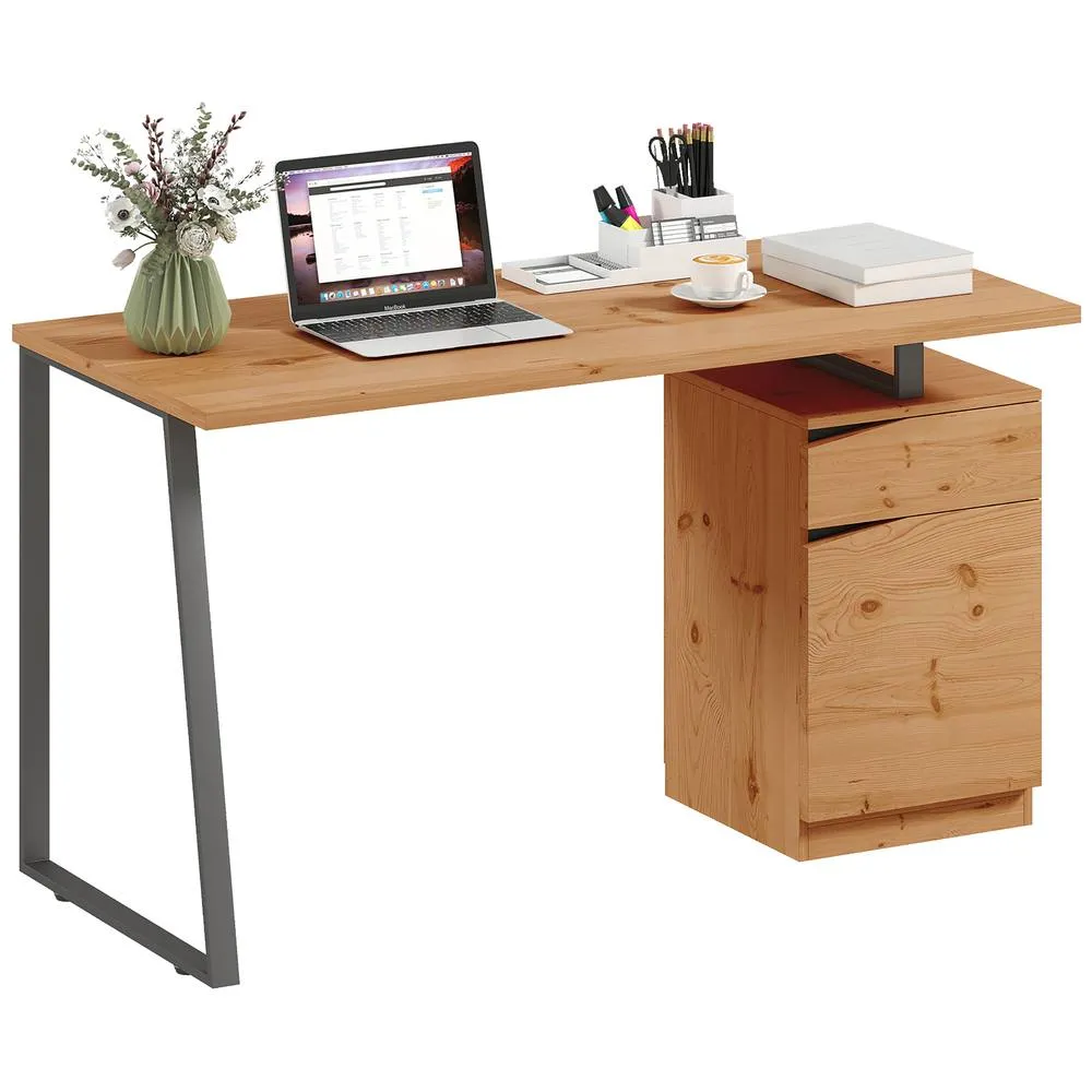 HOMCOM Computer Desk, Writing Table with Cabinet & Drawer, Natural 2