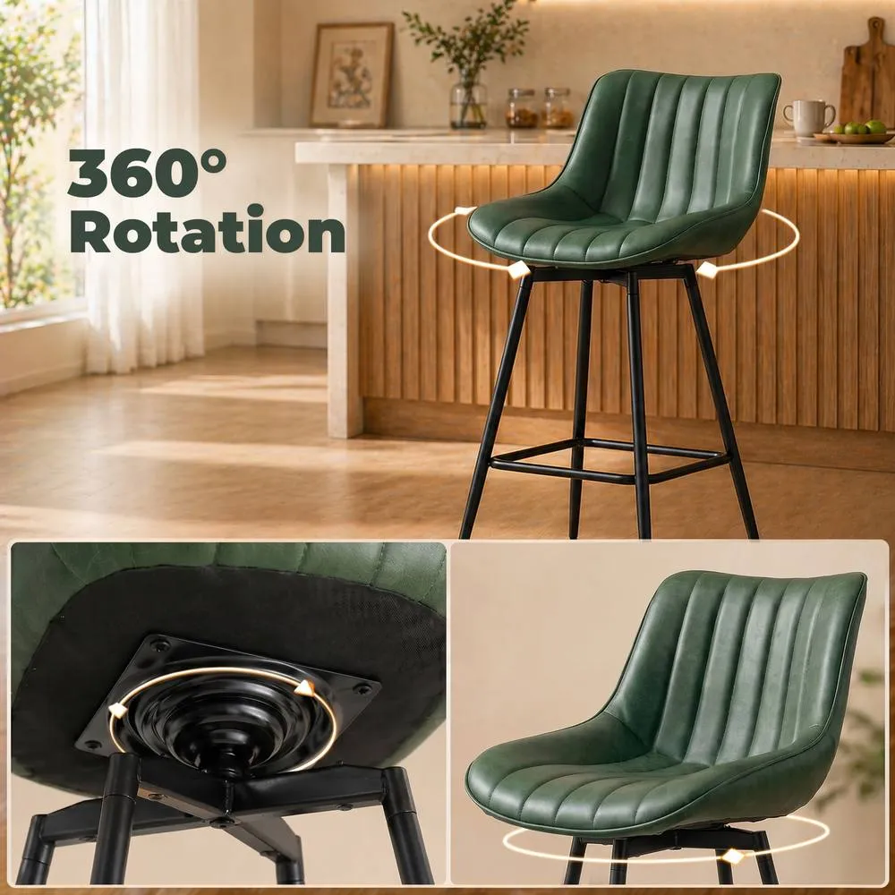 HOMCOM Swivel Bar Stools Set of 2, PU Leather Upholstery, Dark Green 6