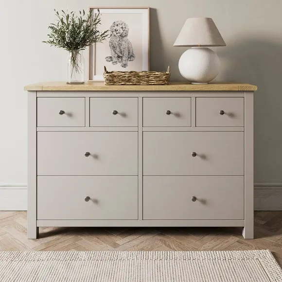 Olney Oak Wide Chest and Bedside Tables Furniture Set 3