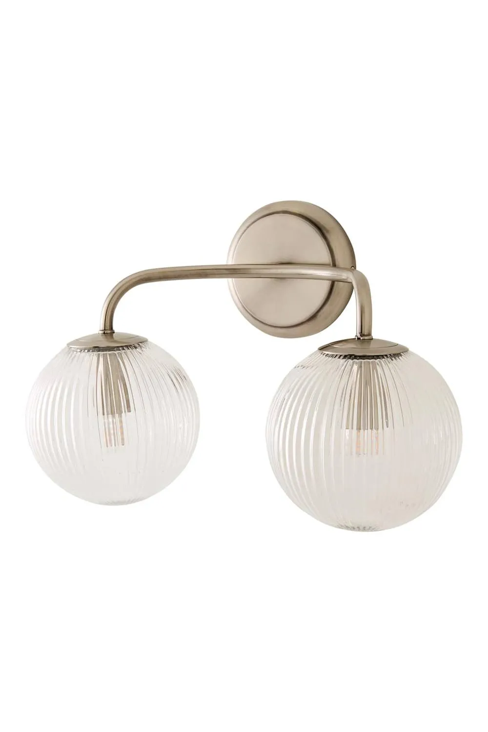 ValueLights Kempton Ribbed Glass Globe Shade 2 Arm Wall Light in Silver 6