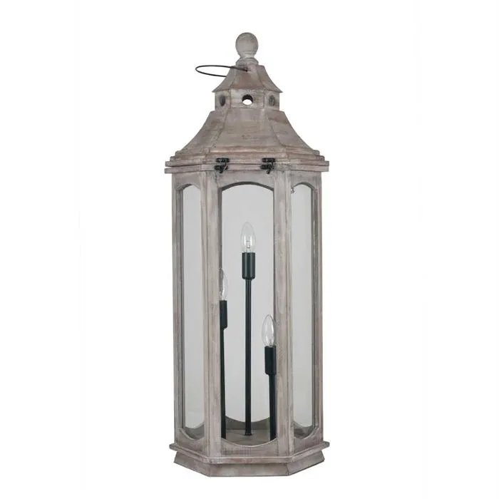 Antique Wood Lantern Floor Lamp, Grey