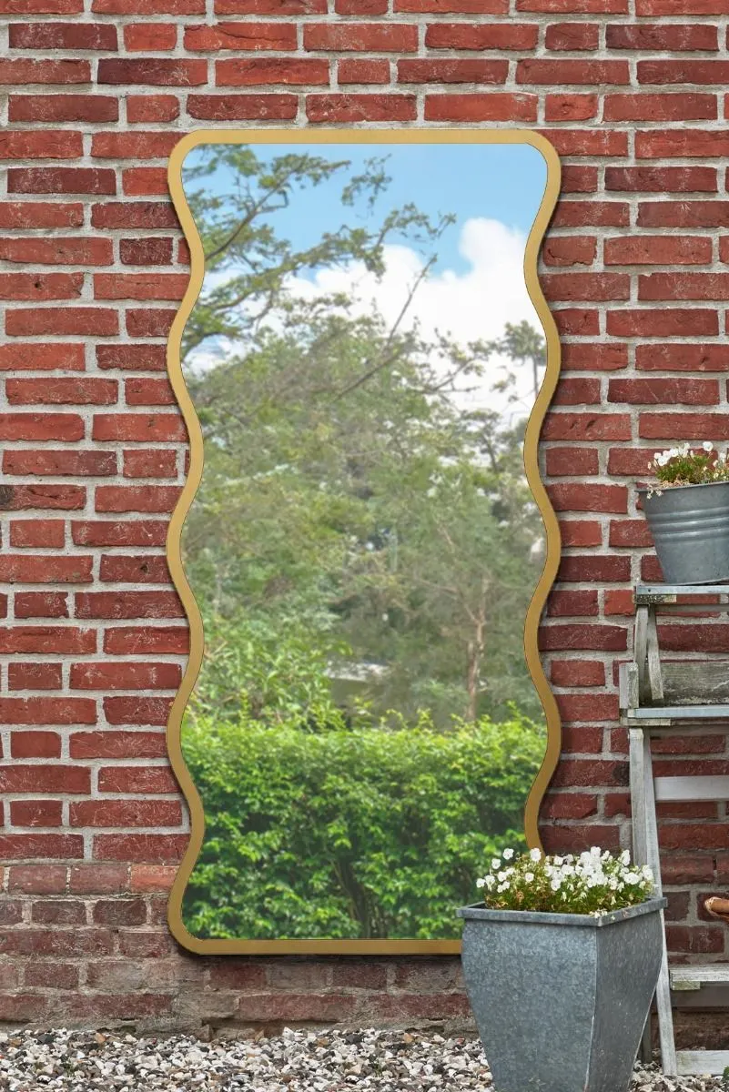 MirrorOutlet Gold Metal Rectangular Wavy Framed Garden Wall Mirror (170CM X 80CM) 2