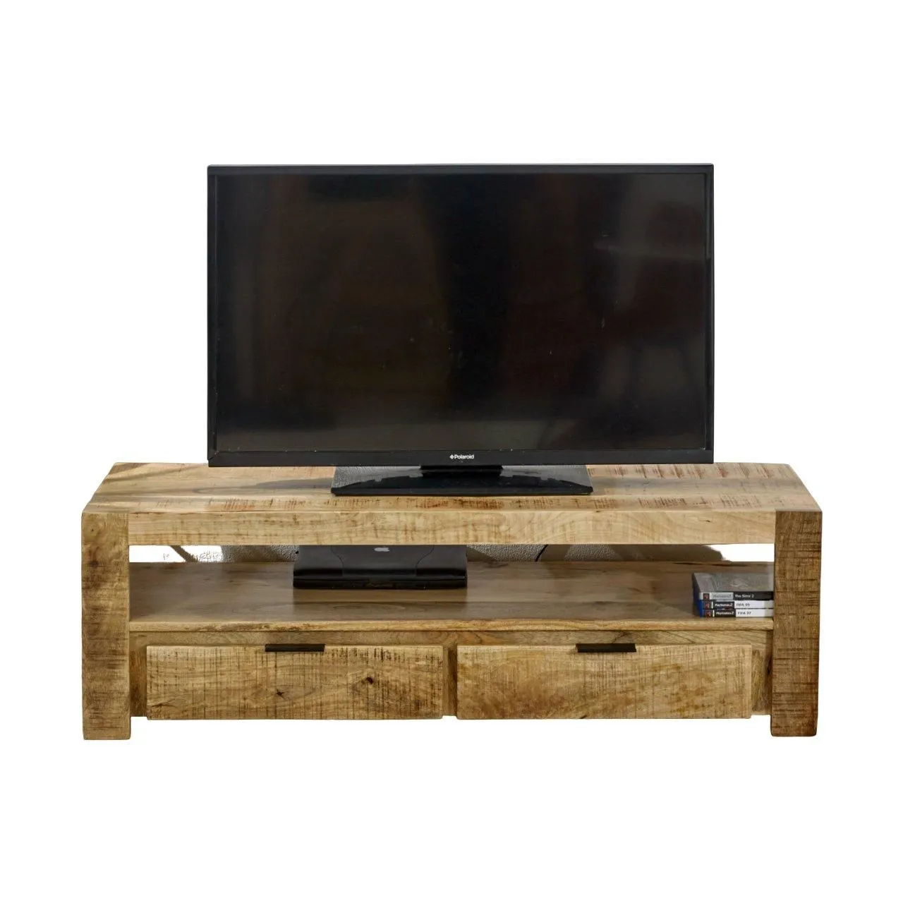 IH Design Bratton Mango Wooden Tv Stand With 2 Drawers in Brown 4