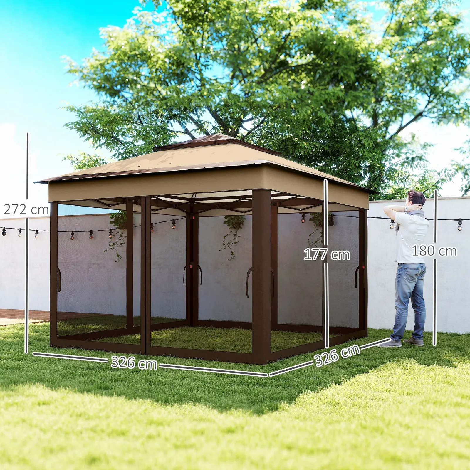 OUTSUNNY 3 x 3(m) Pop Up Gazebo Tent with Netting, Height Adjustable 3