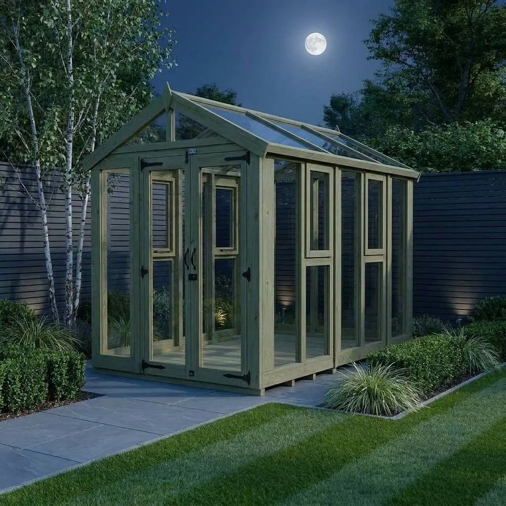 Buttercup Farm 6ft x 10ft Apex Toughened Glass Greenhouse - Pressure Treated Timber in Brown 3