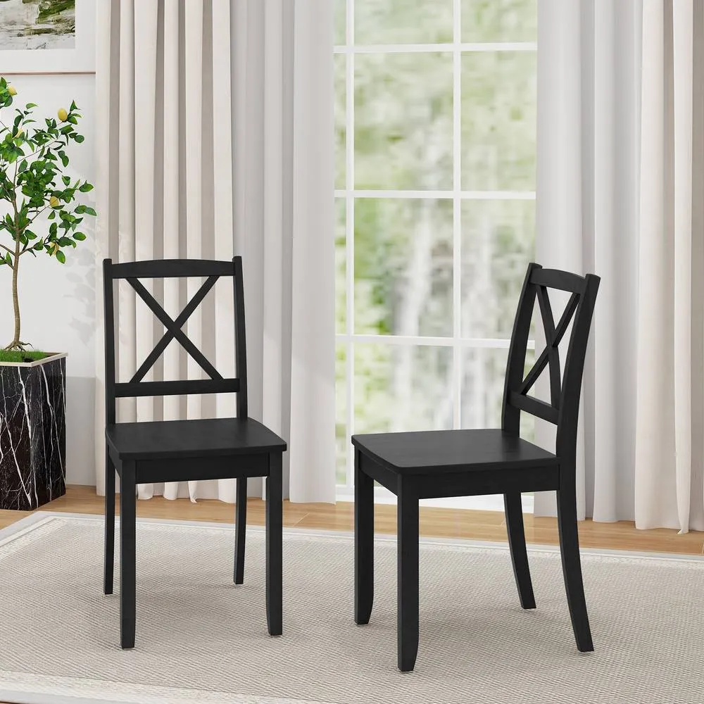 Costway 2PCS Wooden Dining Chair Armless Kitchen Chairs Side Chairs Cross Back in Black 2