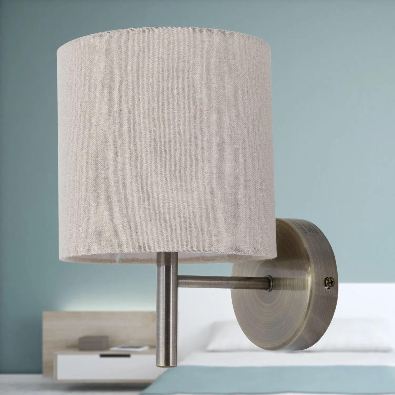First Choice Lighting Set of 2 Brea - Antique Brass Wall Lights with Natural Linen Shade in Gold 4