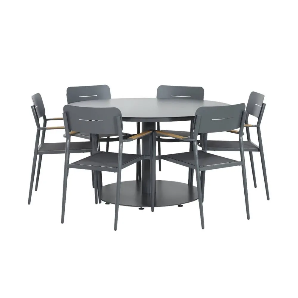 sweeek Round garden table aluminium + 6 armchairs in Dark Grey 2