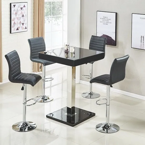 Topaz Bar Table In Black Gloss With 4 Ripple Stools
