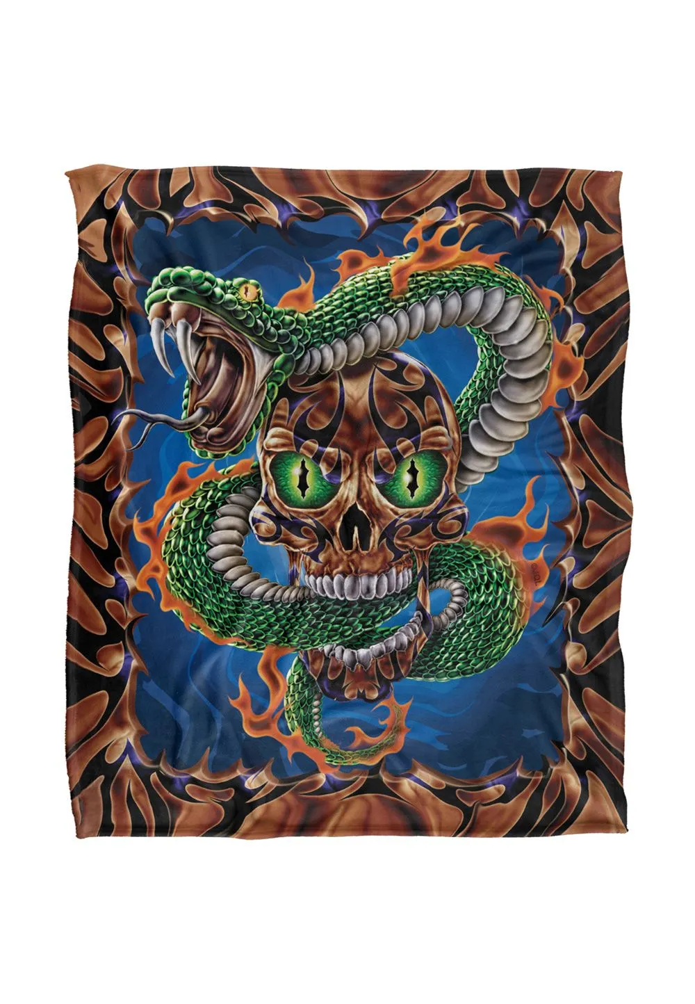 JQ Licensing James Piazza Flaming Snake Skull Silky Touch Super Soft Throw Blanket 152 X 127 cm in White