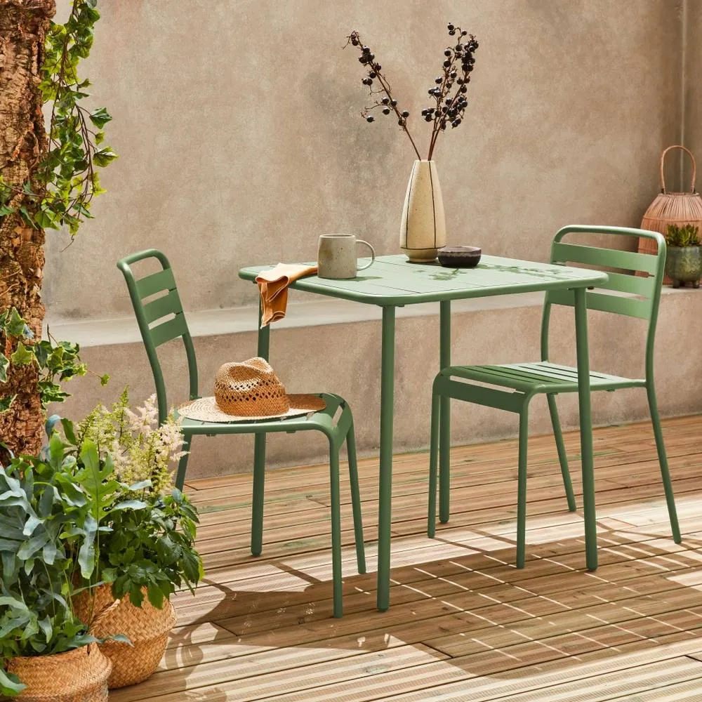 sweeek 2-seater Square Steel Garden Table Set With Chairs in Green