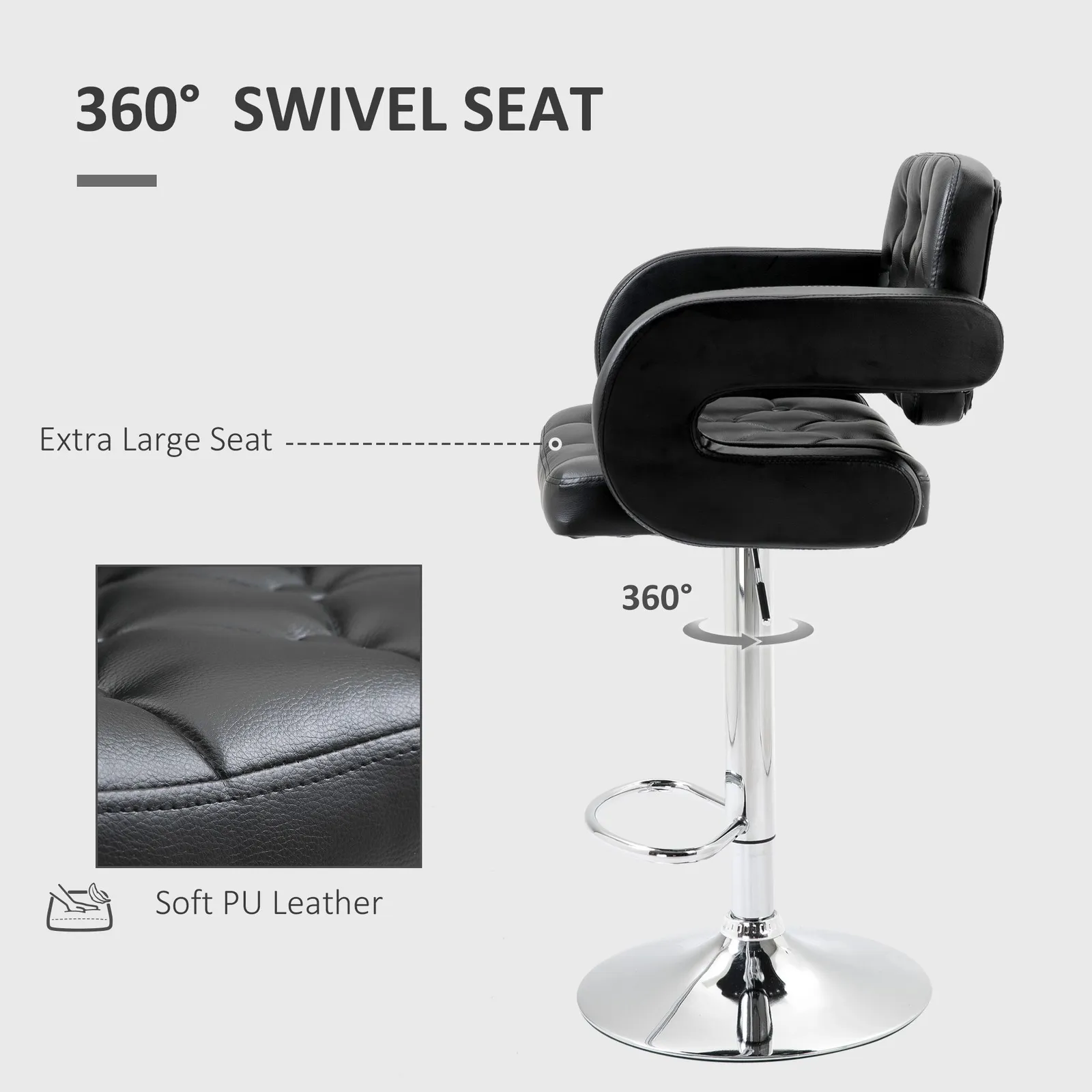 HOMCOM Adjustable Height Barstool Steel Pole PU Leather Bistro in Black 5