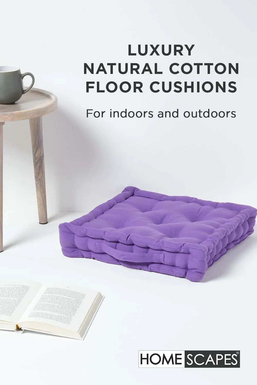 Homescapes Plain Cotton Floor Cushion in Purple 2