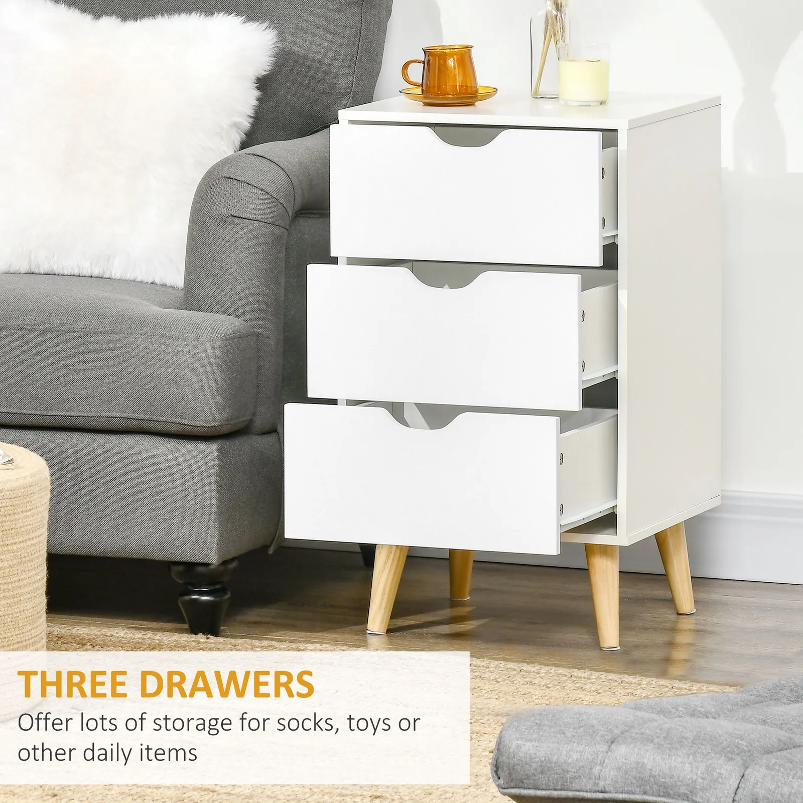 HOMCOM Chest of Drawers 3 Drawer Dresser Storage Cabinet Bedroom Living Room in White 6