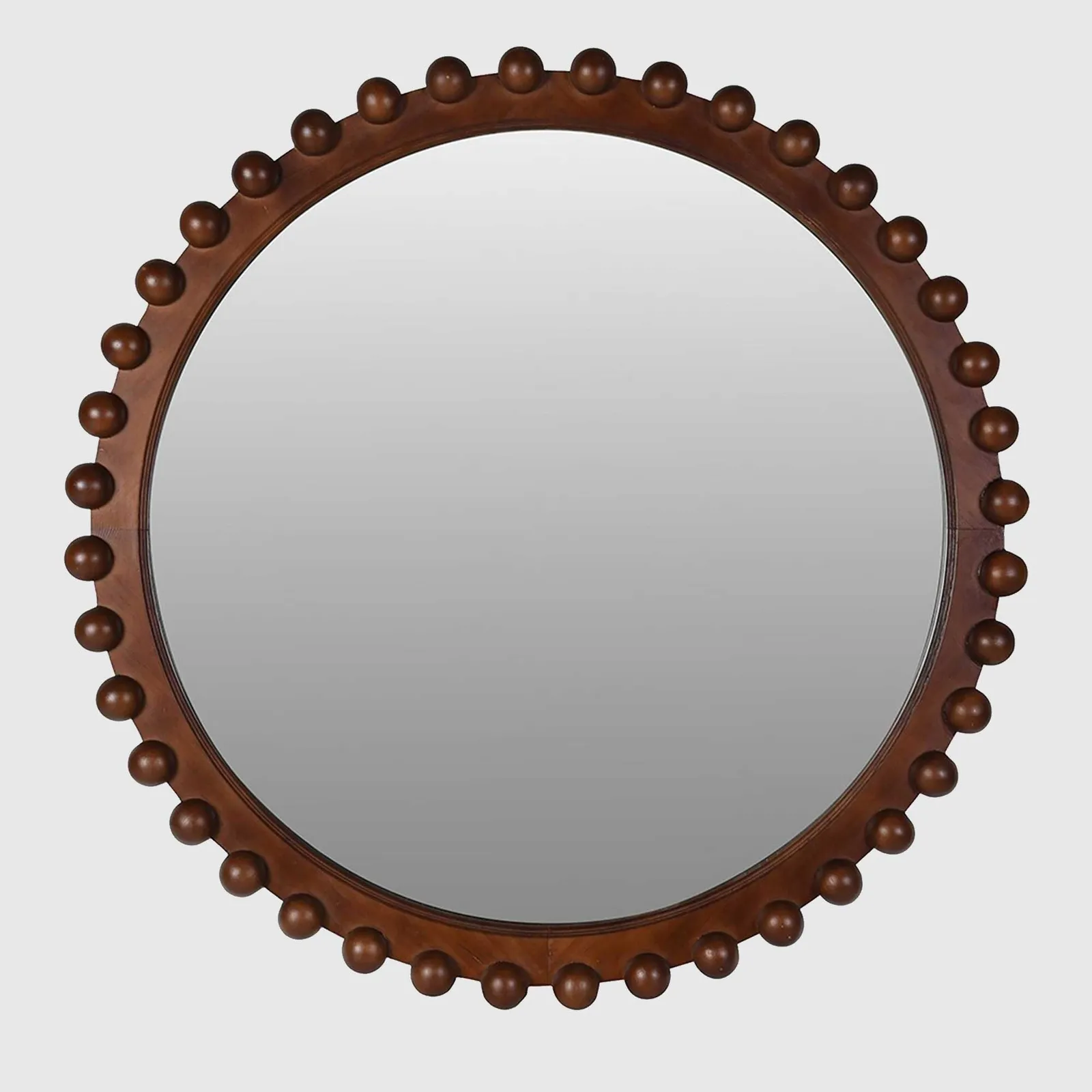 Wooden Bobble Mirror, Round, Brown | Barker & Stonehouse