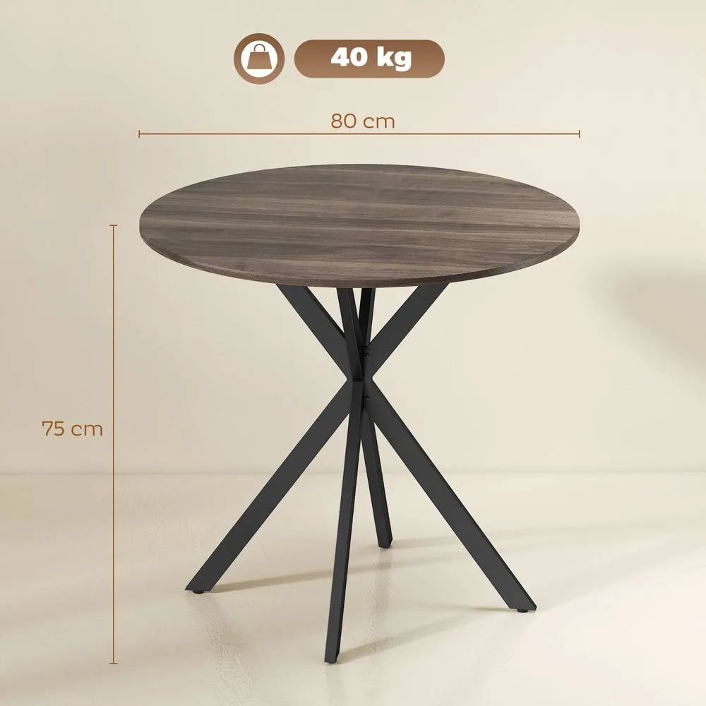 HOMCOM 80cm Round Dining Table, Industrial Kitchen Table with Steel Legs in Brown 3