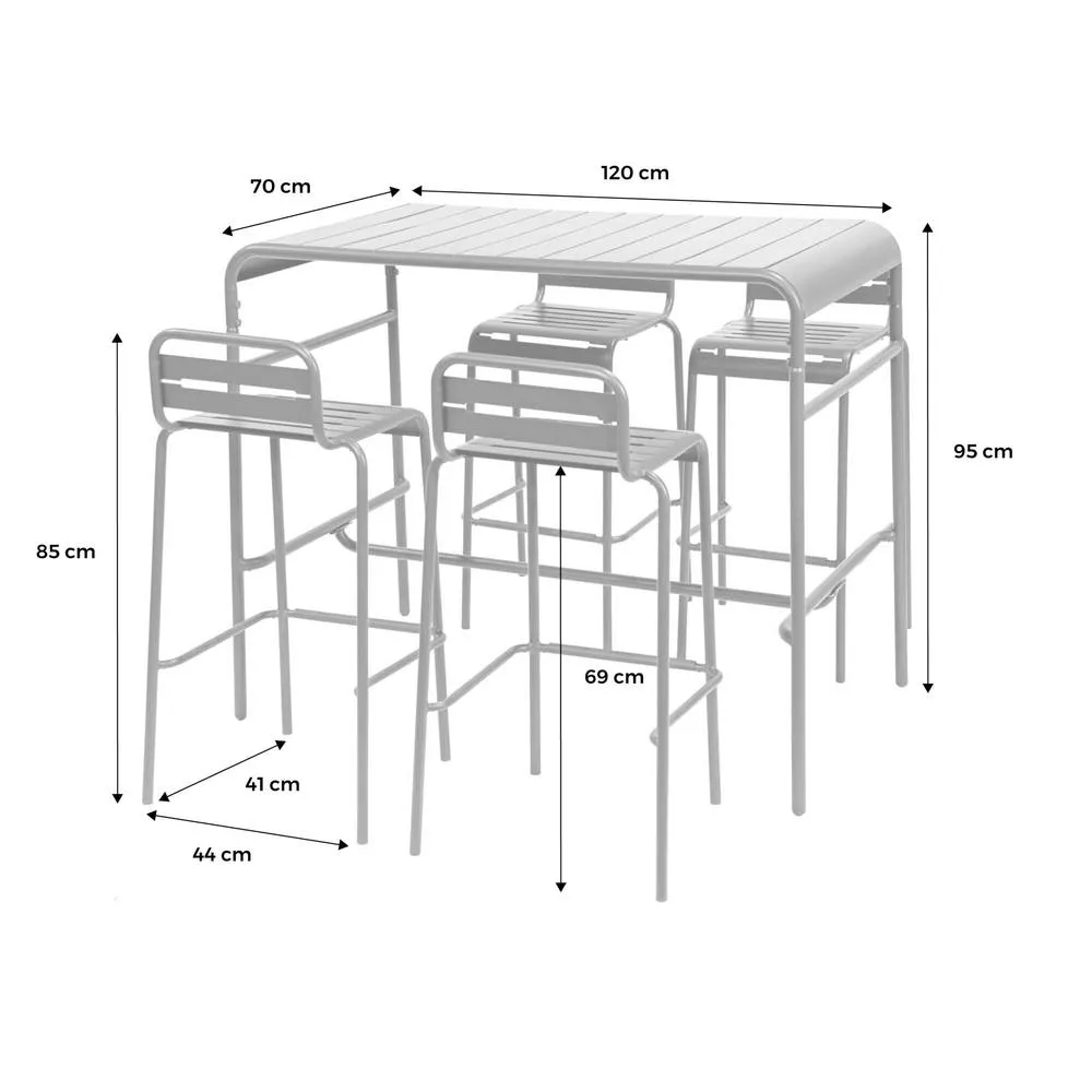 sweeek Garden high table with 4 steel bar stools in Beige 6