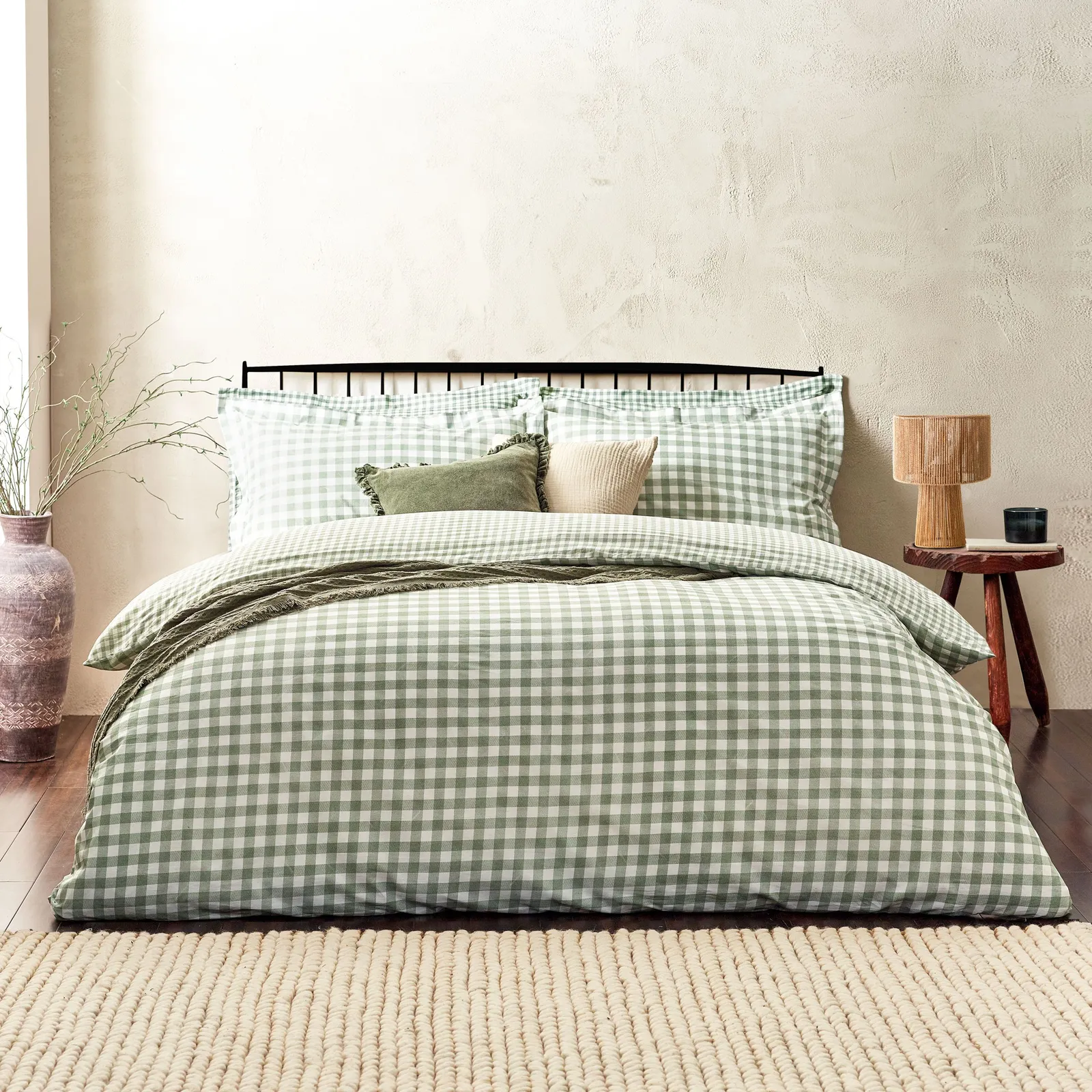 Yard Barton Gingham Check Reversible Duvet Cover Set in Green 1