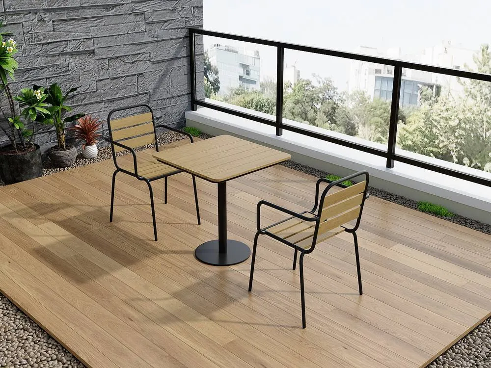 Vente-unique Garden Dining Set In Polywood & Metal: A Table W.70 Cm & 2 in Black 4