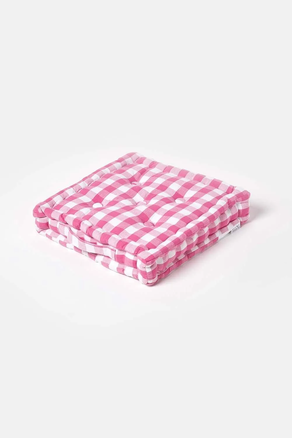 Homescapes Block Check Cotton Gingham Floor Cushion in Pink 1