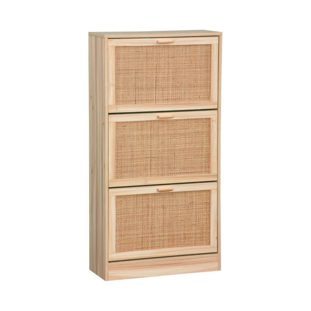 sweeek 3-door shoe cabinet with cane & wood effect in Beige 2