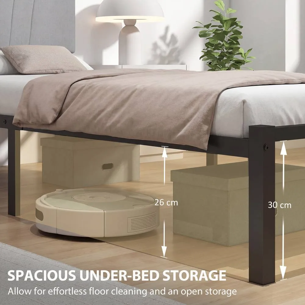 HOMCOM 3FT Single Bed Frame with Upholstered Headboard & Underbed Storage in Black 6