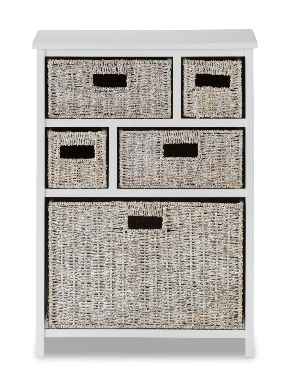 Statement Furniture Tetbury 5 Drawer Storage Unit- White with Whitewash Seagrass Baskets 4