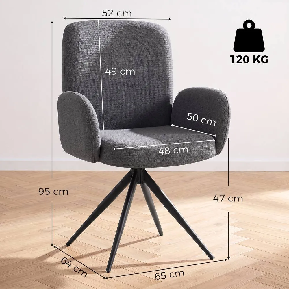 HOMCOM Swivel Accent Chair with Curved Backrest, Upholstered, Grey 3