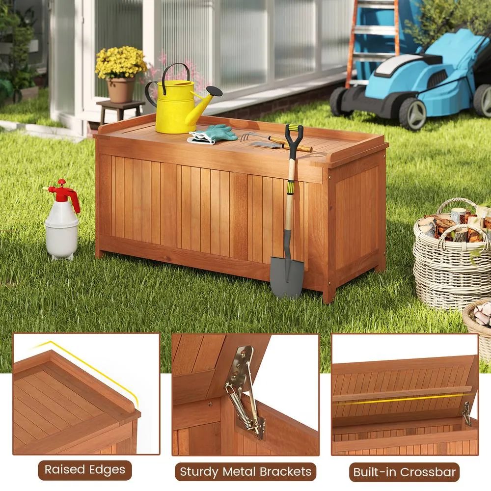 Costway 220L Outdoor Wood Deck Box Patio Storage Bench w/ Flip Top in Brown 3