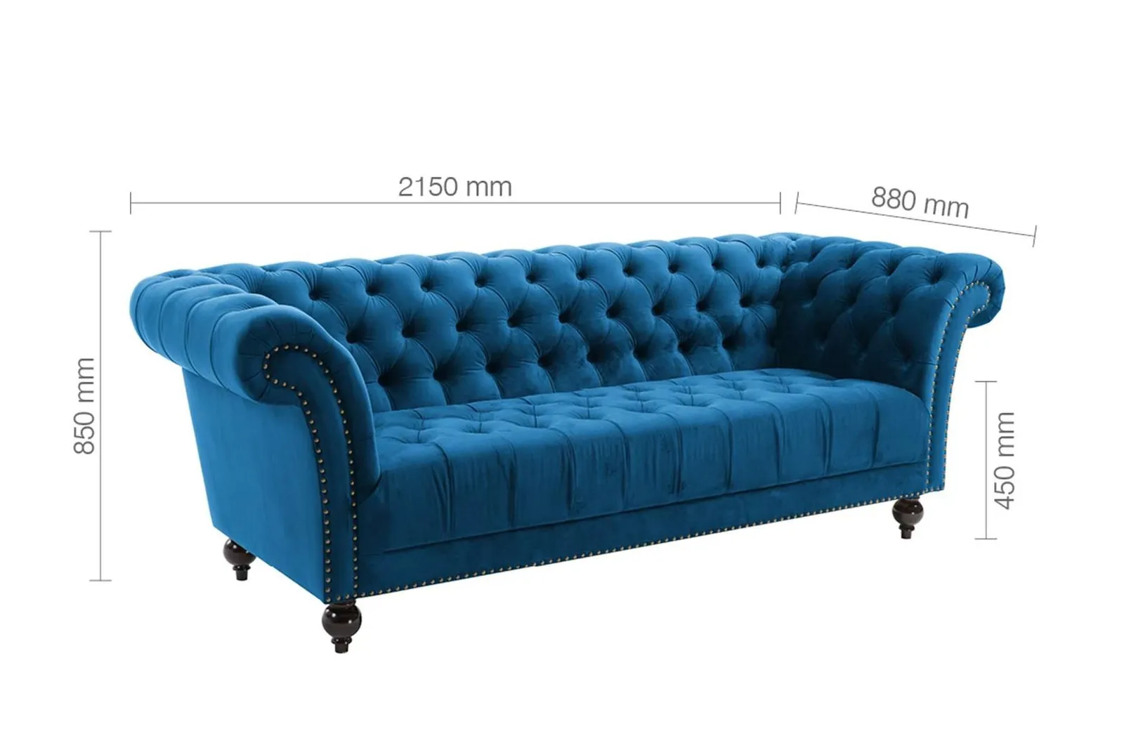 Birlea Chesterfield Sofa 3 Seater Chester Blue Velvet Studded Settee in Dark Blue 6
