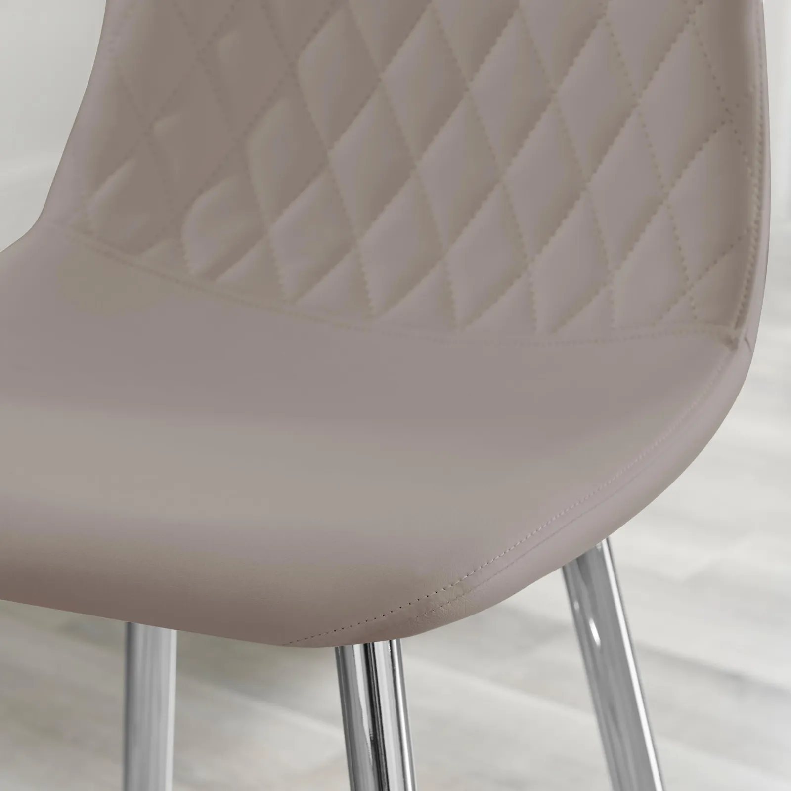 FurnitureboxUK Corona Set of 2 Counter Stools - Faux Leather Counter Stools With Silver Legs - Kitchen Island Stool in Beige 3