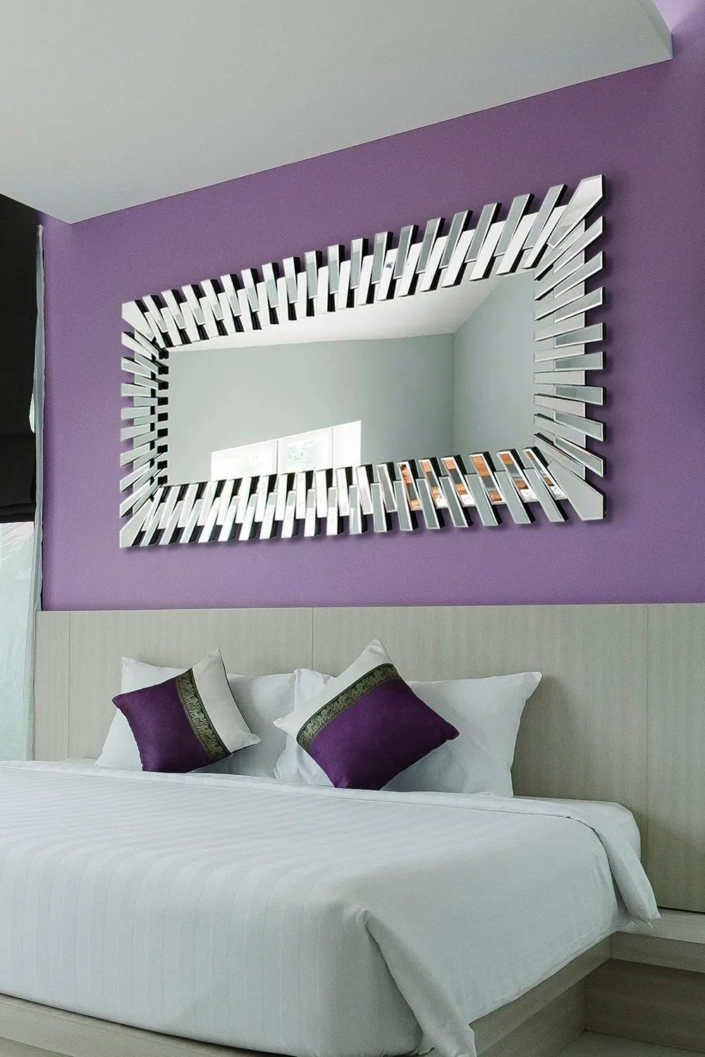 MirrorOutlet 'Starburst' All Glass Stylised Full Length Dress Wall Mirror 170 x 79 CM in Clear